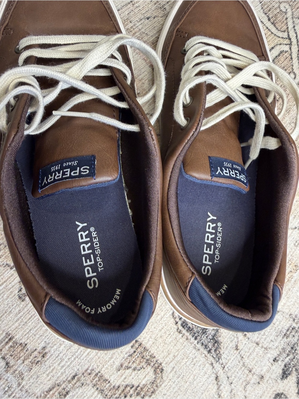 Sperry Brown Leather Boat Sneakers with Cream Laces - Picture 6 of 8